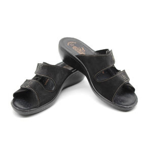 Fly Flot Womens Black Made in Italy Leather Wedge Comfort Sandal EU 42 US 9.5